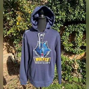 Mens CCM Navy Blue CCHL Renfrew Wolves Hoodie adult small